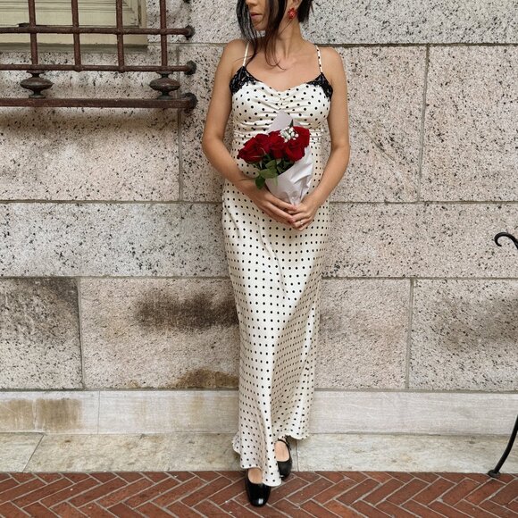 Dot Slip Dress with Lace Trim - Picture 2 of 2